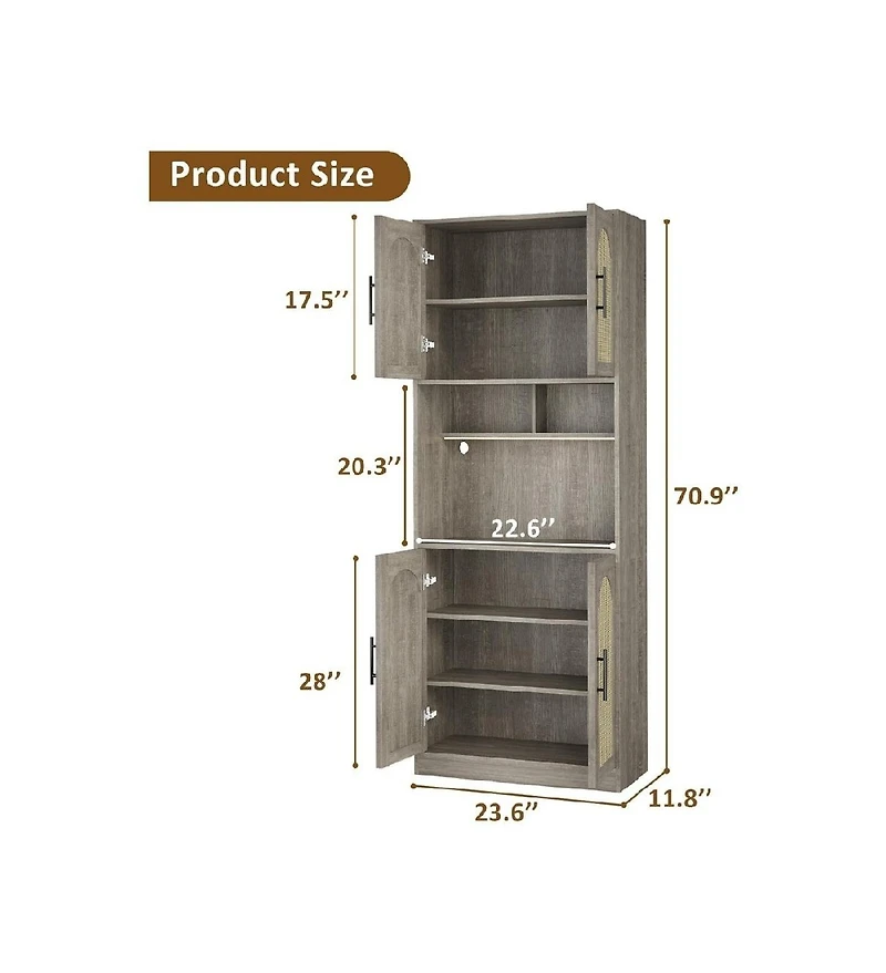 gaomon Pantry Cabinet with Countertop and Led Light Strip