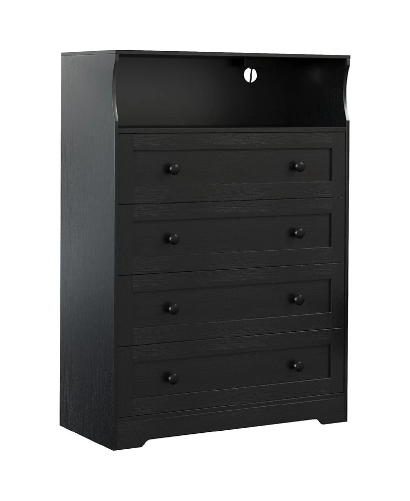 Gaomon 4 Drawer Wooden Dresser with Charging Station and Led Light for Bedroom or Closet