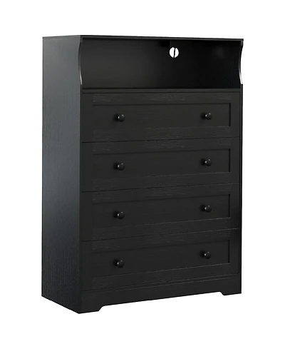 Gaomon 4 Drawer Wooden Dresser with Charging Station and Led Light for Bedroom or Closet