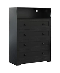 Gaomon 4 Drawer Wooden Dresser with Charging Station and Led Light for Bedroom or Closet