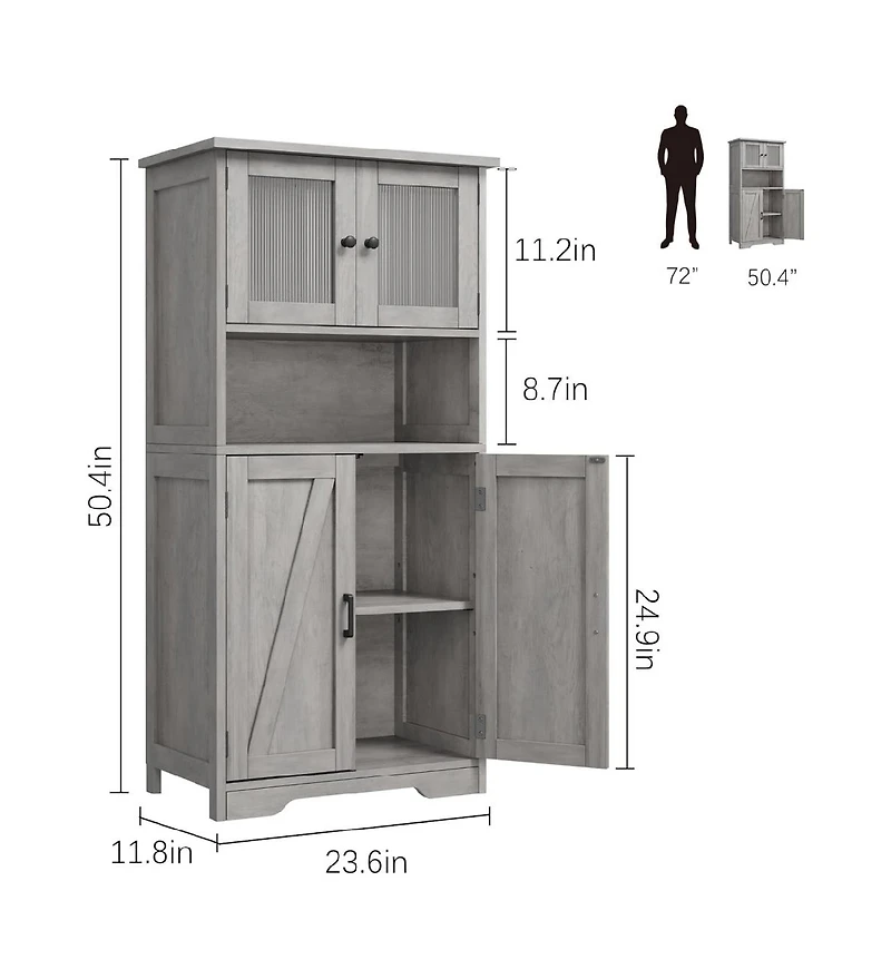 gaomon Tall Bathroom Storage Cabinet with 4 Doors and Adjustable Shelves