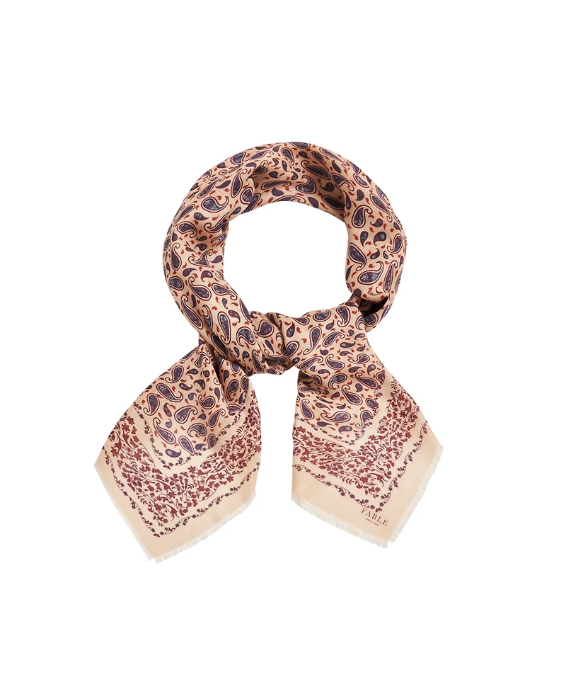 Fable England Paisley Folk Caramel Square Scarf