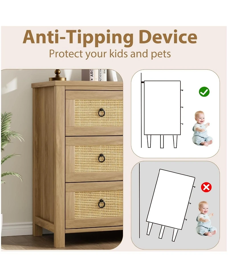 gaomon Rattan Bedroom Dresser with 5 Drawers Clothes Storage Cabinet
