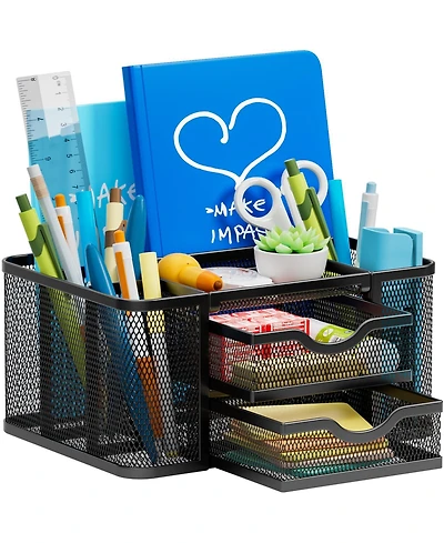 Gnuadz Mesh Desk Organizer Pen Holder 2 Drawer 5 Compartments Office