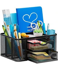 Gnuadz Mesh Desk Organizer Pen Holder 2 Drawer 5 Compartments Office