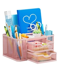 Gnuadz Mesh Desk Organizer Pen Holder 2 Drawer 5 Compartments Office