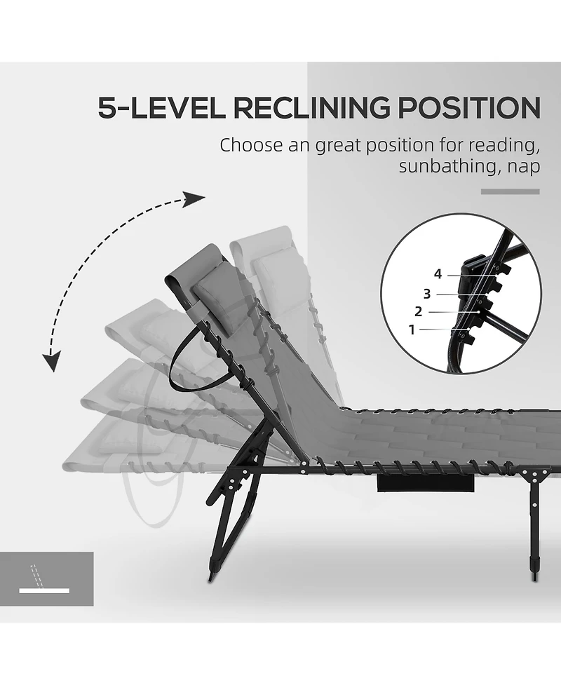 Outsunny Folding Chaise Lounge, Padded Reclining Tanning Chair, Black