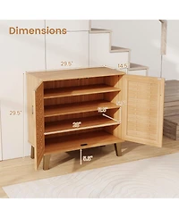 Yigii 4-Tier Shoe Cabinet with Woven Doors 3 Adjustable Shelves Freestanding Wood Storage for Entryway Hallway Living Room