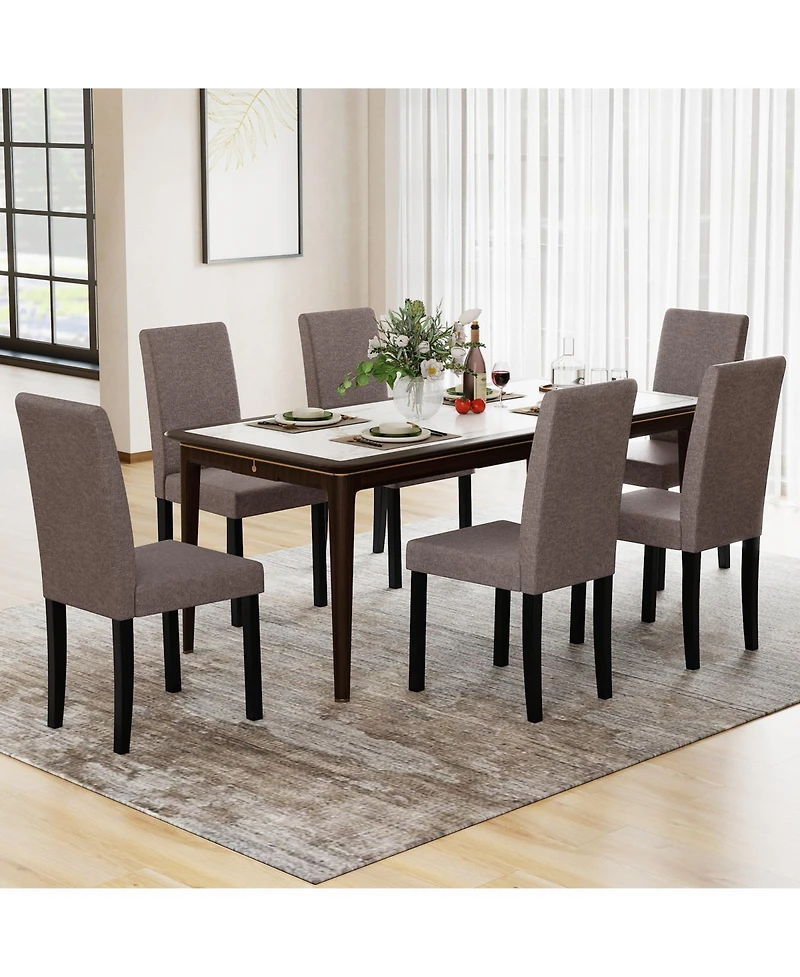Gymax Dining Chair Set of 4 Fabric Upholstered Rubber Wood Legs Side Armless