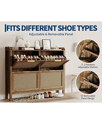 homfan Rattan Shoe Cabinet with 4 Flip Drawers, 47 Wide Slim Entryway Storage, 9.45 Depth