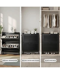 Yigii Shoe Storage Cabinet 2 Flip Louvered Doors Freestanding Organizer Metal Entryway Narrow Rack Large Capacity
