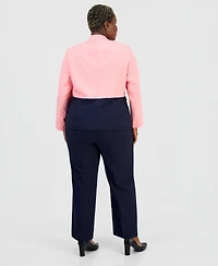 Le Suit Plus Colorblocked One-Button Peplum Jacket & Fly-Front Wide-Leg Pants