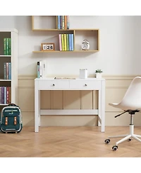 Sugift Small Desk with Drawers, Kids Desk for Bedroom, Modern Study Table, White
