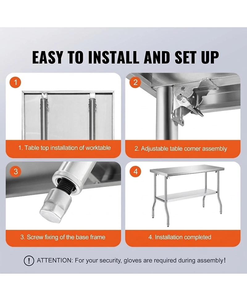 Sugift Folding Commercial Prep Table, 48 x 24 Inch, Stainless Steel, 300 lbs Capacity