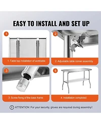 Sugift Folding Commercial Prep Table, 48 x 24 Inch, Stainless Steel, 300 lbs Capacity