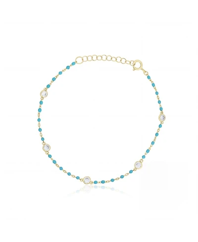 The Lovery Enamel Bead Cz Chain Bracelet 14K Gold Plated Sterling Silver