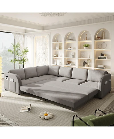 Streamdale Furniture Oversize L-Shaped Sofa Couch with Pull-Out Bed & Usb Port