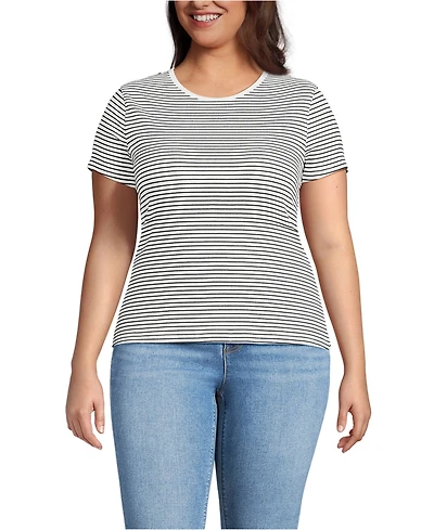 Lands' End Plus Short Sleeve Crew Neck Micro Rib Mini Tee