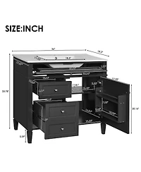 Sillysis 36" Bathroom Vanity with Sink and Mirror, Modern Freestanding Solid Wood Mdf Cabinet, 3 Drawers 2 Doors for Large Storage