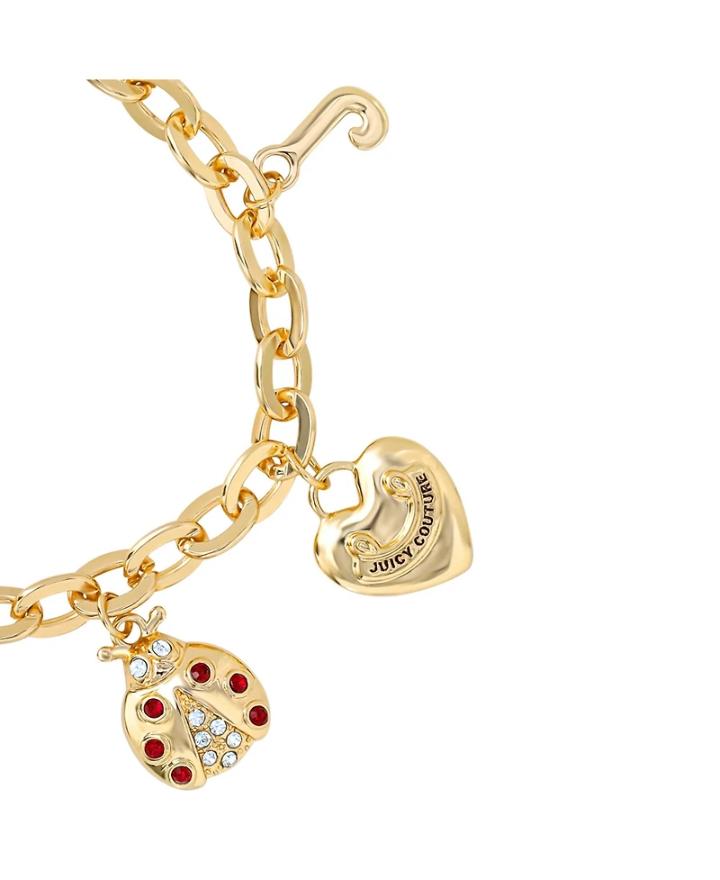 Juicy Couture Pearl & Icon Charm Bracelet, Gold Tone Link with Faux Pearls