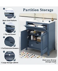 Sillysis 30" Bathroom Vanity with Ceramic Sink, Solid Wood Frame & Soft Close Drawers for Modern Home