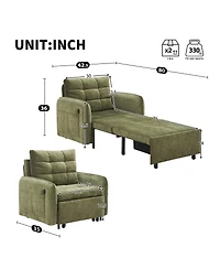 Streamdale Furniture 3-in-1 Sleeper Chair Bed, 80" Extra Long Pull Out Sofa with Usb Charging & Storage