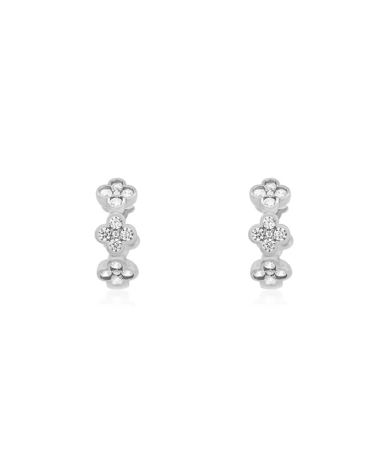 The Lovery Cz Clover Huggie Hoop Earrings Sterling Silver