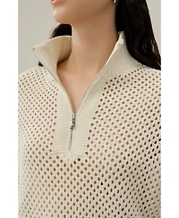 Lilysilk Women's Toscana Pointelle Knit Half-Zip Sweater