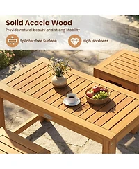 Gouun 3-Piece Acacia Wood Outdoor Coffee Table and Stool Set with Storage