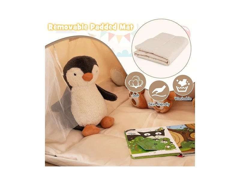 Hongge Kids Play Tent Large Playhouse with Glow in the Dark Stars and Mat-Beige