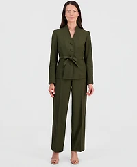 Le Suit Women's Four-Button Belted Jacket & Fly-Front Wide-Leg Pants
