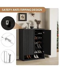 homfan 31.5 Shoe Cabinet with Fluted Door and Adjustable Shelves, Narrow Entryway Storage