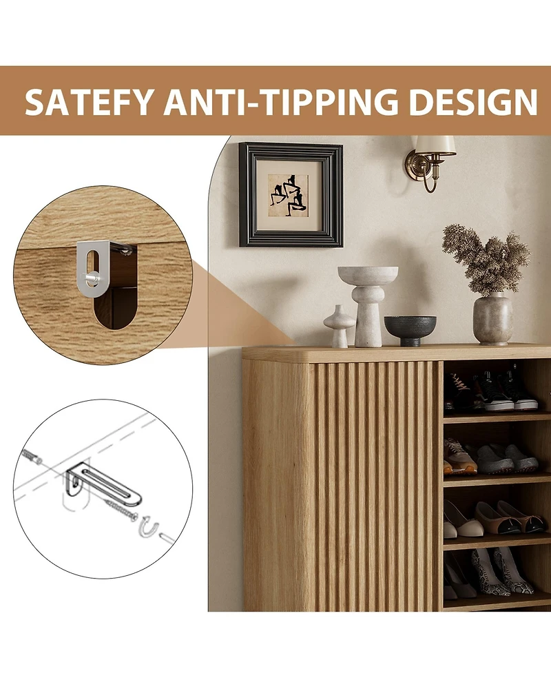 homfan 5 Tier Shoe Cabinet with Fluted Door, 13.7 x 31.6 41.5