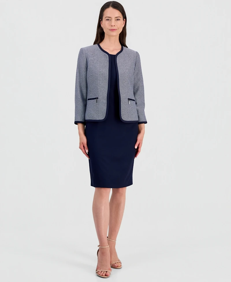 Le Suit Women's Zipper-Pocket Open Cardigan & Empire-Seamed Dress