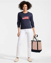 Lands' End Women's American Flag Drifter Cable Sweater
