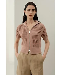 Lilysilk Women's Toscana Pointelle Knit Double-Zip Cardigan