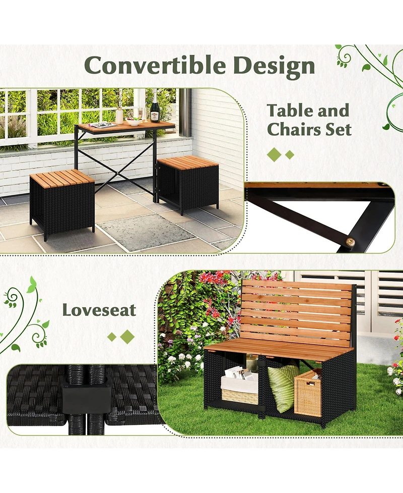 Gouun 2-in-1 Convertible Outdoor Picnic Table and Loveseat Set with Storage