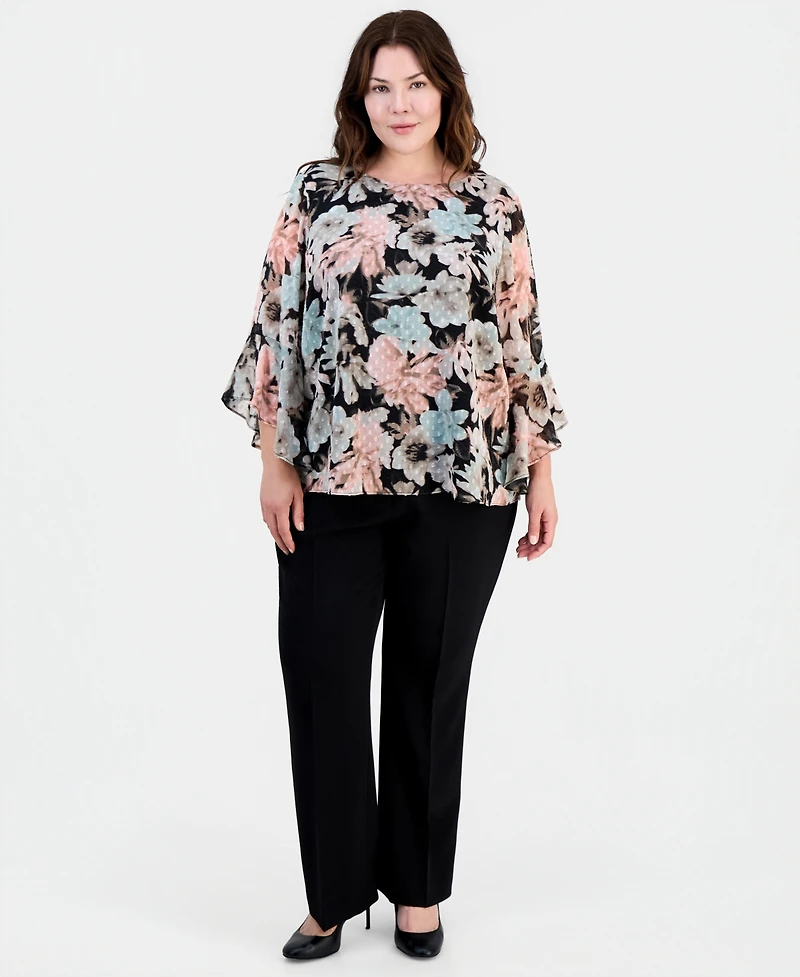 Kasper Plus Printed Clip Dot Blouse