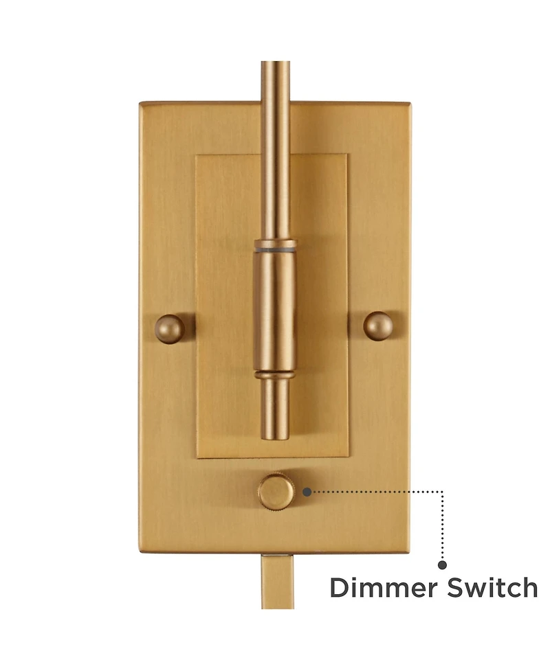 Cartwright Modern Swing Arm Wall Lamp Warm Antique Brass Plug-In Light Fixture Beige Linen Tapered Cylinder Shade for Bedroom Bedside House Reading Li