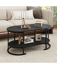Slickblue Wooden Oval Coffee Table 2 Tier with Open Storage Shelf