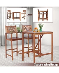 sumyeg 3-Piece Patio Acacia Wood Bar Set with Sunflower Pattern Backrest and Bar Table