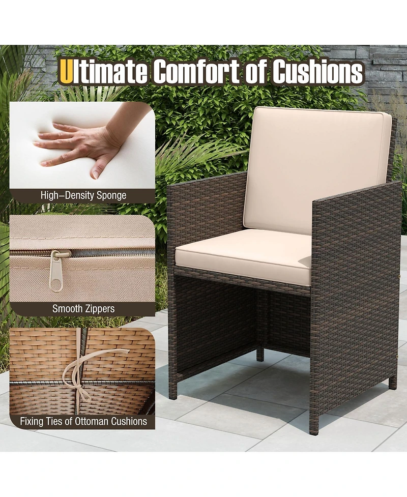 Gymax Set Of 9 Patio Dining Set with Tempered Glass Table and Ottoman Removable Cushions