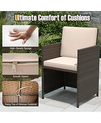 Gymax Set Of 9 Patio Dining Set with Tempered Glass Table and Ottoman Removable Cushions