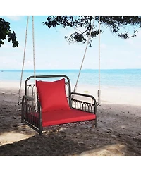Gymax Single Person Hanging Swing Outdoor Hanging Seat w/ Back Cushion and Seat Cushion