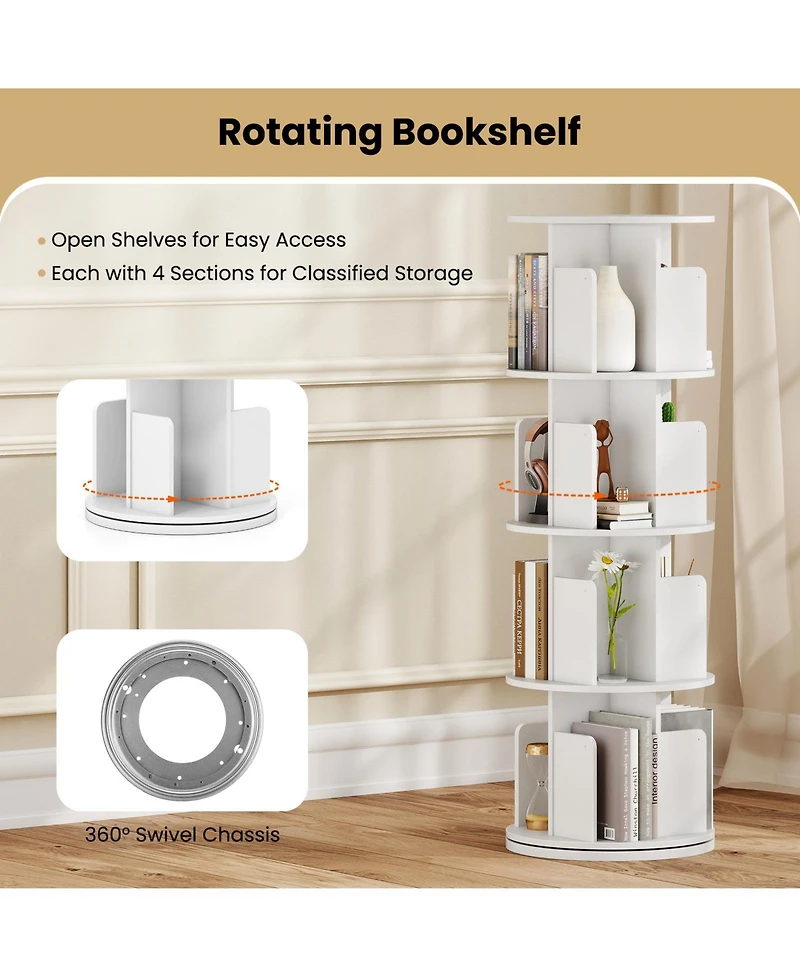 Sugift Four Tier Rotating Bookshelf with Dividers and Safety Baffles