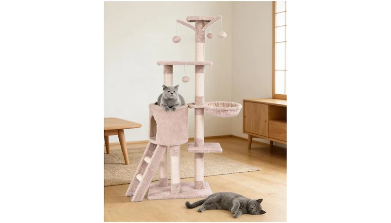 Zeus and Ruta 56 Inch Cat Play Tree with Condo Scratching Posts and Ladder for Indoor Cats