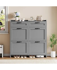 Homfan Shoe Cabinet with 4 Flip Drawers & 2 Top Drawers, Wooden Organizer Adjustable Shelf, Freestanding Storage Cabinets