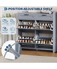 Homfan Shoe Cabinet with 4 Flip Drawers & 2 Top Drawers, Wooden Organizer Adjustable Shelf, Freestanding Storage Cabinets