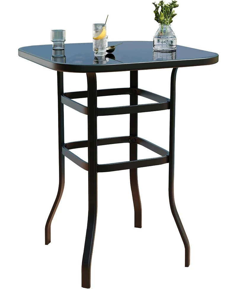 gaomon Patio Bar Height Table, Metal Frame Patio Bar Table Tempered Glass, Height High Top Outdoor Table for Backyard, Poolside and Garden