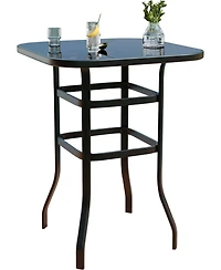 gaomon Patio Bar Height Table, Metal Frame Patio Bar Table Tempered Glass, Height High Top Outdoor Table for Backyard, Poolside and Garden